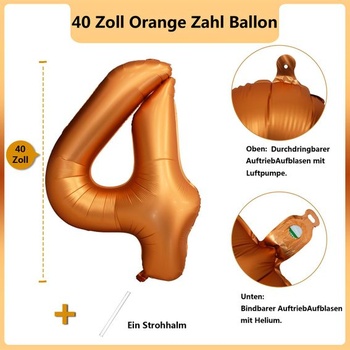 Oranžový narodeninový balónik číslo 4, veľký oranžový balónik s číslom 4, oranžová 4