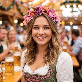Kvetinová čelenka, dirndl čelenka, tradičný vlasový doplnok, kvetinová čelenka, oranžová