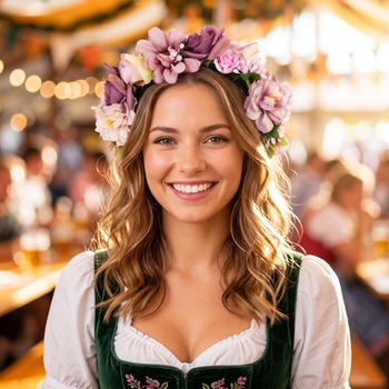 Květinová čelenka, dirndl čelenka, tradiční vlasový doplněk, květinová čelenka, fialová