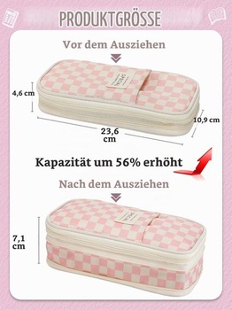 VICDUEKG Peračník, 4 priehradkové školské puzdro na perá, veľká kapacita, kockovaný dizajn, taška na