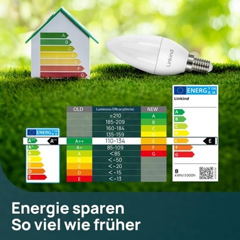 Linkind E14 LED teplá biela, 7W = 60W 806 lúmenov, 280° C35/B35 tvar sviečky, balenie po 3 kusoch teplá