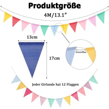 5 kusů látkového řetězu s vlaječkami, 20 m s 60 vlaječkami, barevná girlanda s vlaječkami