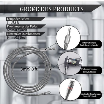 Špirála na čistenie odpadov GYHMTOO 6mm, 3m