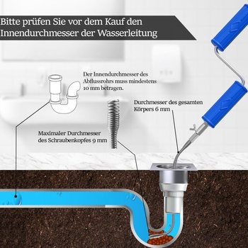 Špirála na čistenie odpadov GYHMTOO 6mm, 3m