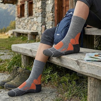 Kaiera - Trek Mid - Merino vlnené turistické ponožky vyrobené v Taliansku, polstrované outdoorové