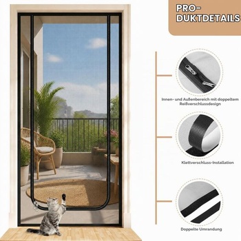 Dvierka s mačacou sieťou na zips, odolné proti poškriabaniu pre balkónové a interiérové ​​dvere, bez