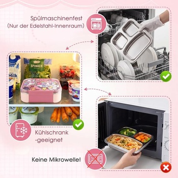 Detský obedový box s jednorožcom, 3dielny nerezový obedový box 800 ml ružový