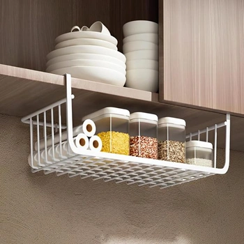 Sada 2 kovových závěsných košů CYEER o průměru 30 cm do kuchyně, spíže, kanceláře, bílá