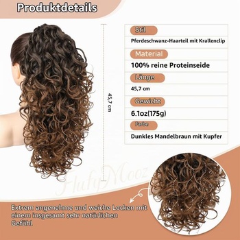 Flufymooz Predlžovanie copu, 46 cm Predlžovanie vlasov do copu, 100% čistý proteínový hodváb,