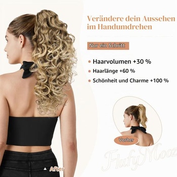 Flufymooz Predlžovanie copu, 46 cm Predlžovanie vlasov do copu, 100% čistý proteínový hodváb,