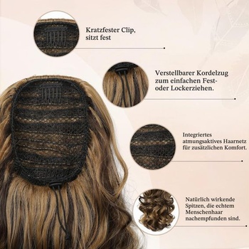 FLUFYMOOZ Predlžovanie copu, 36 cm krátke predĺženie copu so sťahovacou šnúrkou pre ženy,