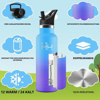 750ml termofľaša na vodu bez BPA, nepriepustná dvojstenná, nerezová fľaša na vodu so slamkou, nerezová