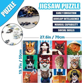 Puzzle pro dospělé, 1000 dílků, design kočky s motivem make-upu, 70 x 50 cm. Vzdělávací puzzle pro