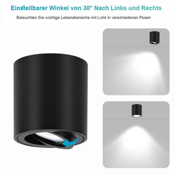 Čierne stropné bodové svetlá, prisadené bodové svetlo, otočné o 30 °, vhodné pre GU10 a LED moduly