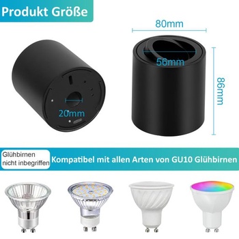 Čierne stropné bodové svetlá, prisadené bodové svetlo, otočné o 30 °, vhodné pre GU10 a LED moduly