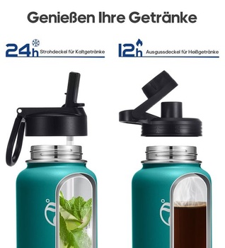 HydroPal nerezová izolovaná láhev na pití s brčkem a 2 víčky, 750 ml, eukalyptově zelená –