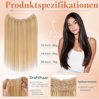 Benehair drátěné prodloužení z pravých lidských vlasů, 65g jednodílné neviditelné prodloužení