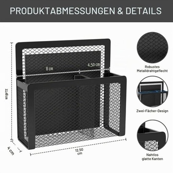 Magnetický držiak na perá MoKo, 2 kusy zo sieťoviny, čierny