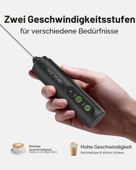 Elektrický ruční napěňovač mléka CIRCLE JOY se 2 rychlostmi a úložným pouzdrem, černý