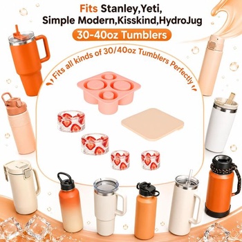 2dílná formička na led na Stanleyho poháry, opakovaně použitelná silikonová forma na led s víkem, 4