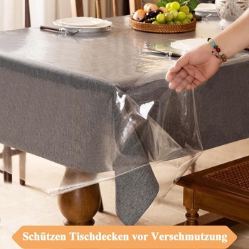 AooHome Priehľadný obrus 140x220cm, Prateľná PVC fólia na stôl, Priehľadná 0,17 mm, Vodeodolná,