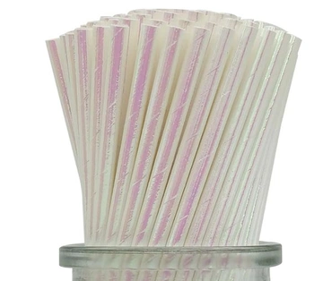 Duhová bílá papírová brčka - 19,7 cm, 100 kusů třpytivých…