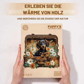 Drevené puzzle KAAYEE pre dospelých, Psie dobrodružstvo drevené puzzle pre dospelých