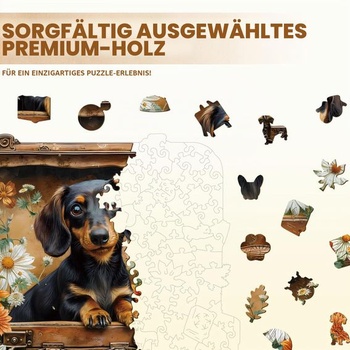 Drevené puzzle KAAYEE pre dospelých, Psie dobrodružstvo drevené puzzle pre dospelých