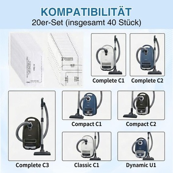 Filtre do vysávača, 40 kusov, rezné na mieru, kompatibilné s vysávačmi Miele Classic C1 Complete C1 C2