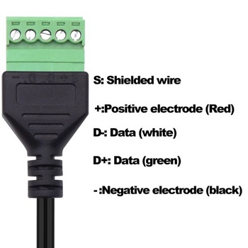 Kabel USB 2.0 A se šroubovací svorkovnicí, nepájivý adaptér USB 2.0 na 5pinovou šroubovací