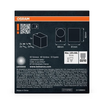 Venkovní nástěnné svítidlo Osram ENDURA Square Down, černé, GU10 krychle