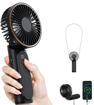 Prenosný mini ventilátor s LED displejom 4000 mAh, nastaviteľný o 180 ° a dobíjací - 6 rýchlostí, s