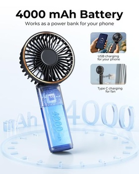 Prenosný mini ventilátor s LED displejom 4000 mAh, nastaviteľný o 180 ° a dobíjací - 6 rýchlostí, s