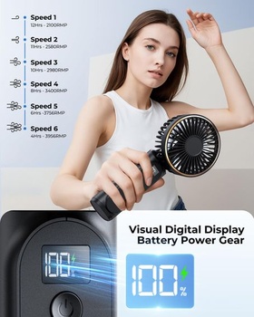 Prenosný mini ventilátor s LED displejom 4000 mAh, nastaviteľný o 180 ° a dobíjací - 6 rýchlostí, s