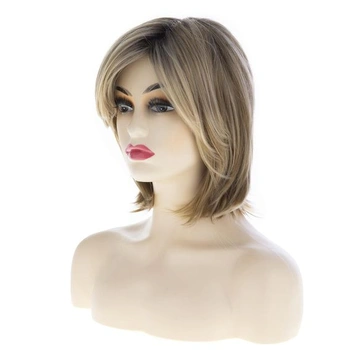 Krátká hnědo-blond paruka pro ženy, rovná, tepelně odolná syntetická paruka pro každodenní použití