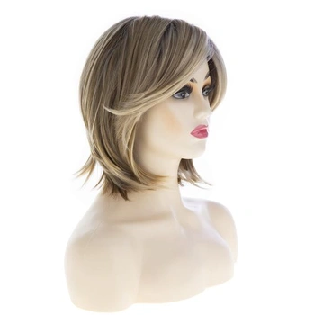 Krátká hnědo-blond paruka pro ženy, rovná, tepelně odolná syntetická paruka pro každodenní použití