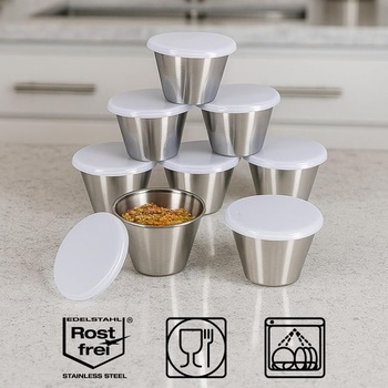 Com-four® 16x Misky na omáčku s víčky, Malé misky Ø 6 cm 16 kusů - stříbrné barvy s víčky