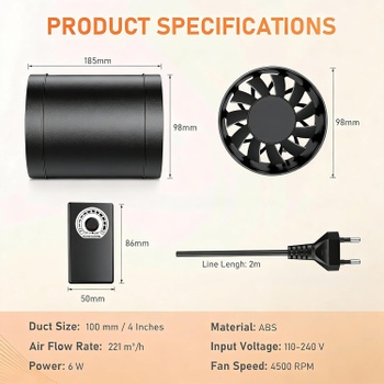 Inline rúrkový ventilátor, regulovateľný