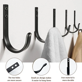 THINTON 12dielne nástenné háčiky na kabáty, skrutkovacie háčiky na šatníkovú skriňu, čierne háčiky na oblečenie