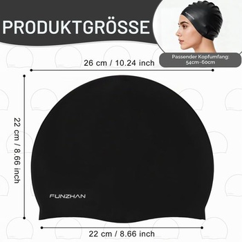 Silikonová plavecká čepice, voděodolná plavecká čepice pro unisex dlouhé vlasy, černá, velká