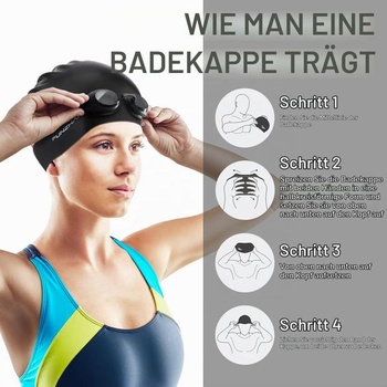 Silikonová plavecká čepice, voděodolná plavecká čepice pro unisex dlouhé vlasy, černá, velká