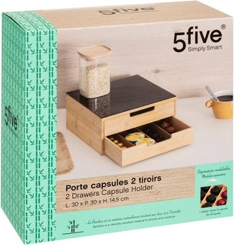 5five – Držiak na kapsule z čierneho bambusu, 30 x 30 x 14,5 cm, bambus, 2 zásuvky, nastaviteľné