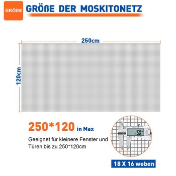 HOFUDON Vylepšená sieť proti hmyzu na meter 120x250 cm, sklolaminátová mucha 120 x 250 cm šedá
