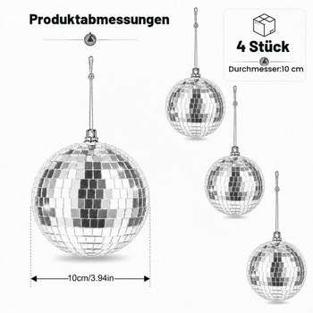 Disko gule 10 cm, 4 kusy Disko gule Zrkadlová disko gule, Strieborná dekorácia na disko guli