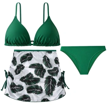 Dívčí bikinová sada Aolso, 3dílná plavka s krytem sukně, 170 tmavě zelená