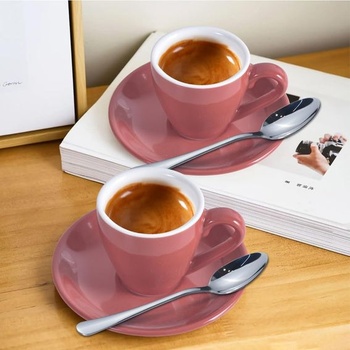 Porcelánový šálek na espresso ionEgg s podšálkem a mini lžičkami z nerezové oceli, sklenička na