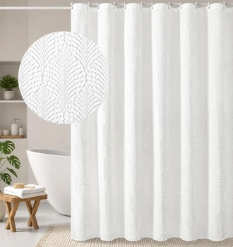 Luxusní sprchový závěs 180x180 cm bílý, vyrobený ze 100% bavlny, žakárový vzor s motivem listů,
