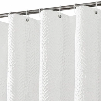 Luxusní sprchový závěs 180x180 cm bílý, vyrobený ze 100% bavlny, žakárový vzor s motivem listů,