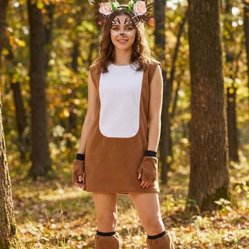 Kostým jeleňa pre ženy, kostým soba pre dospelých, kostým jeleňa s parožím, čelenka, rukavice,