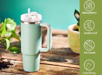 Termohrnček YOUEXPERT 946 ml s rukoväťou a slamkou, hrnček na pitie 946 ml s viečkom a slamkou, hrnček na